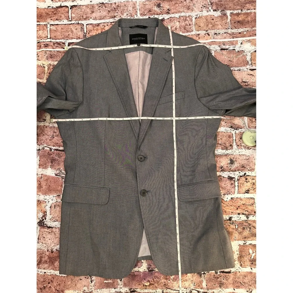 Banana Republic Men's 40R Modern Slim Fit Grey Cotton Blend 2 Button Blazer